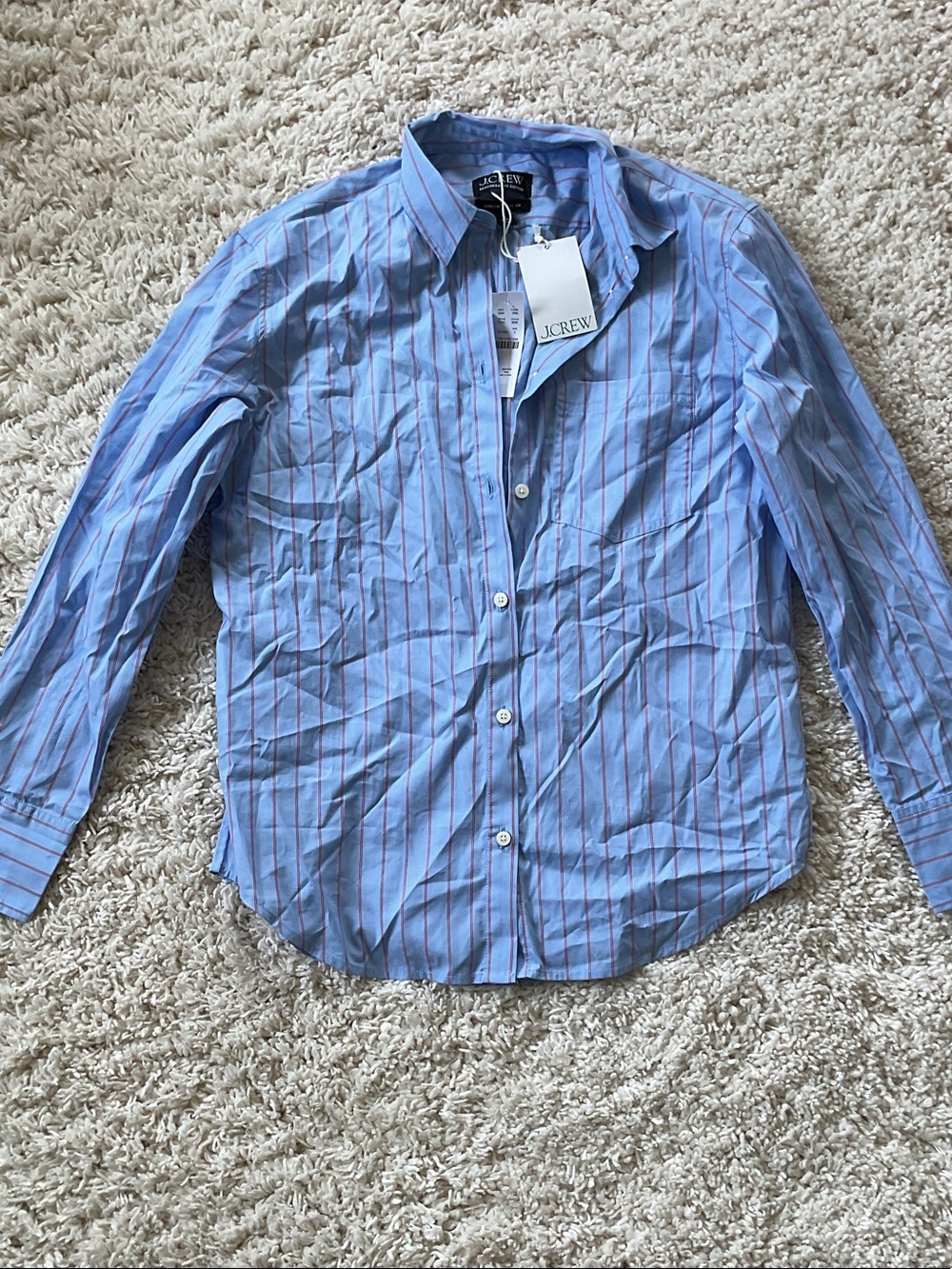 J. Crew Light Blue Button-Up Shirt with Red Pinstripes